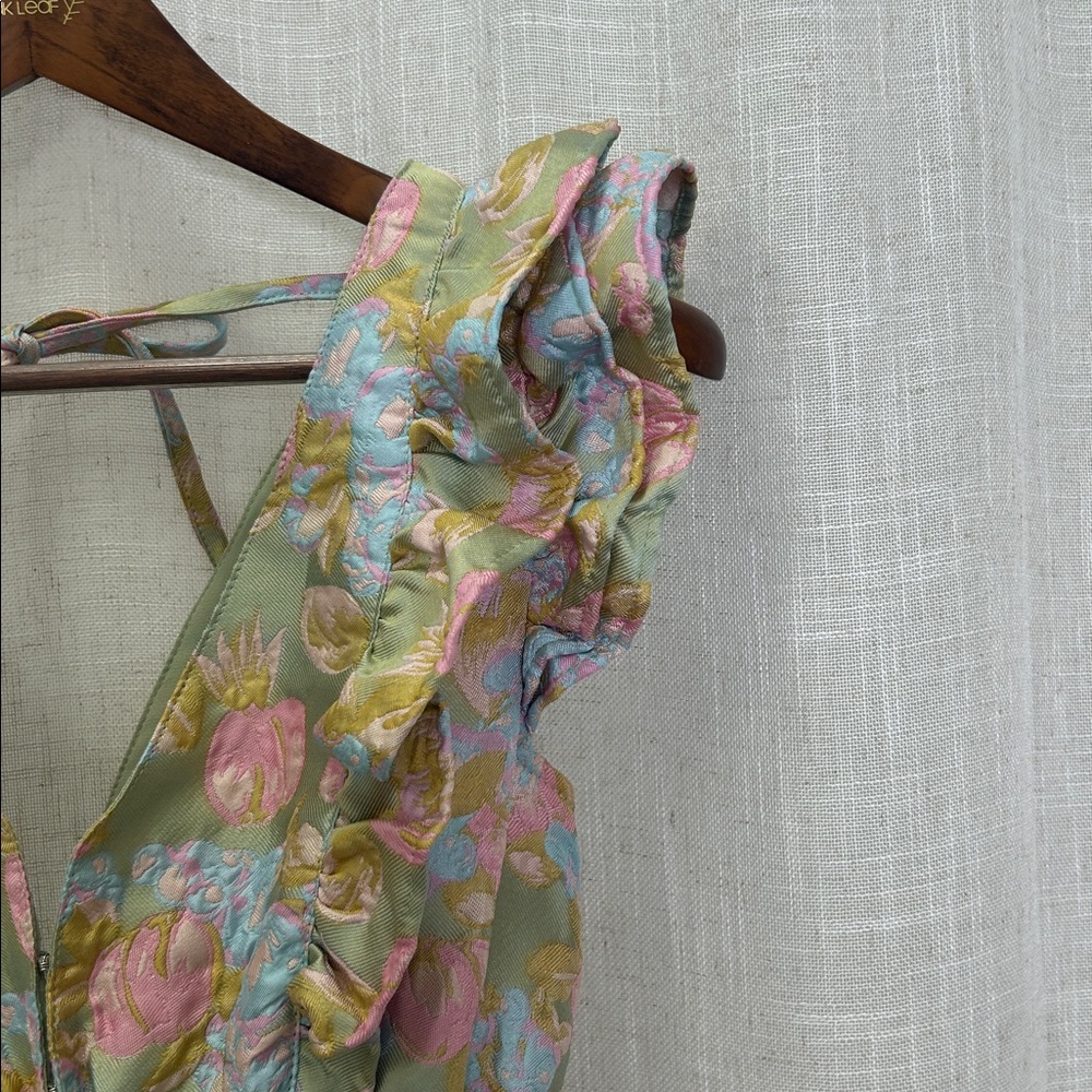 Buddy Love Jacquard Floral Ruffle Tiered  Dress in Sage Green and Pastel Pink - Picture 5 of 15